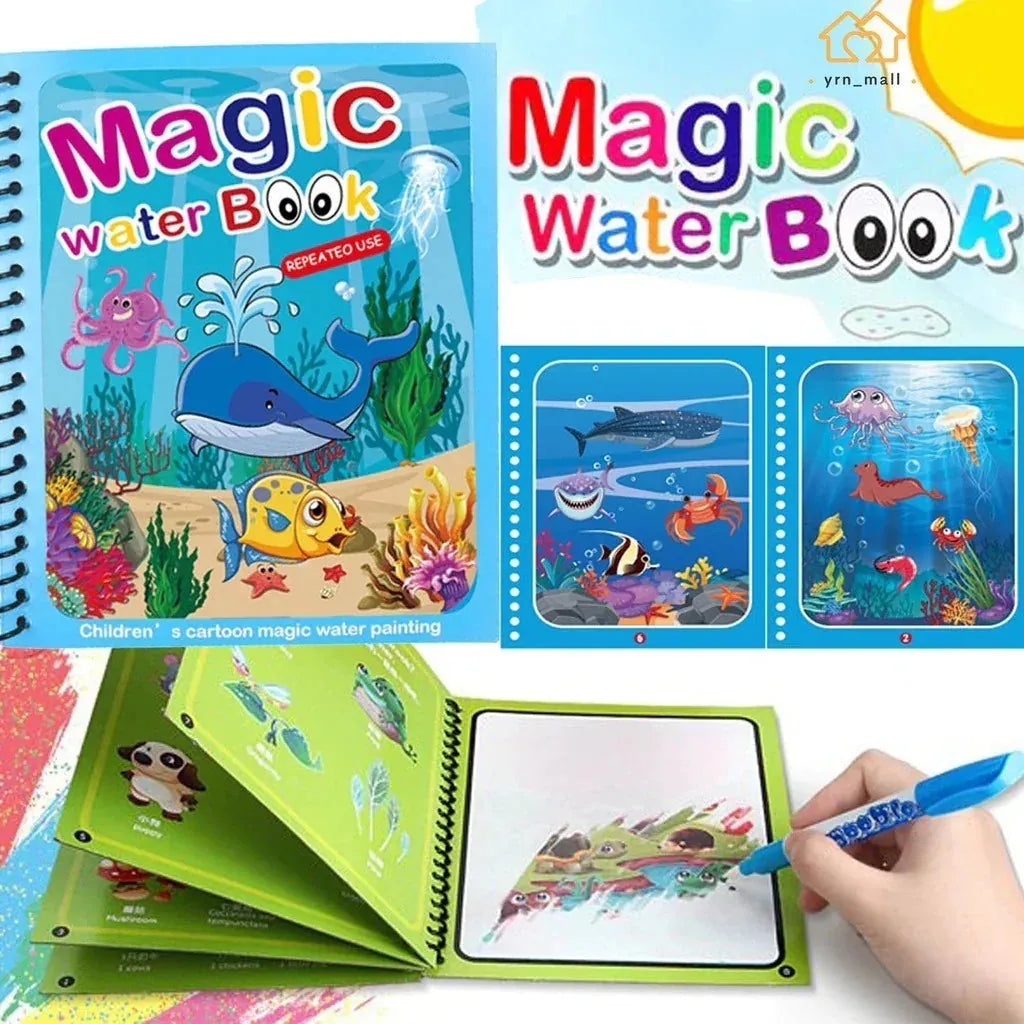 Magic Water Drawing Book with Pen – Reusable Coloring Fun (Random Design)