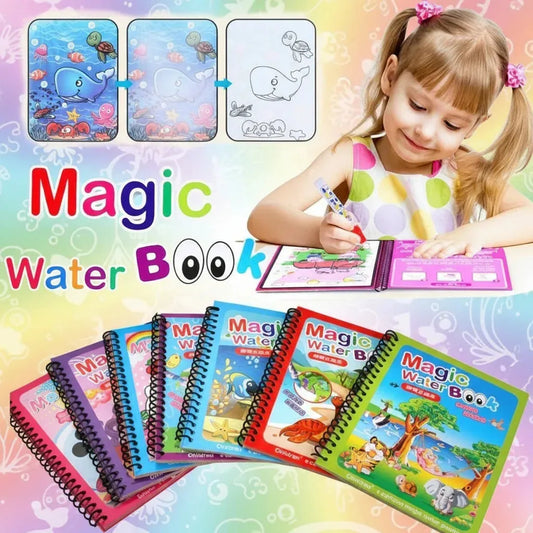 Magic Water Drawing Book with Pen – Reusable Coloring Fun (Random Design)
